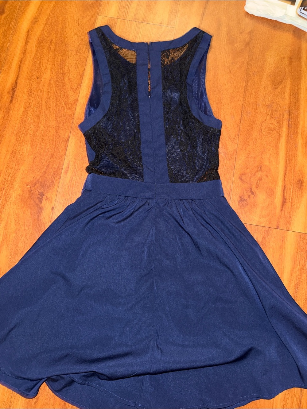 Forever 21 Navy Blue Fit-and-Flare Dress with Black Lace Back - SZ Small